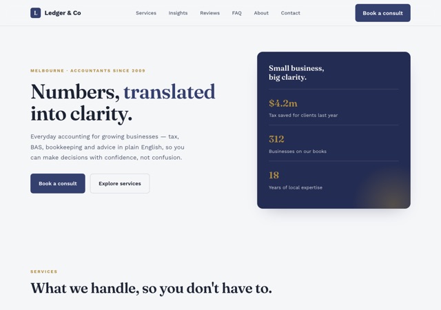 Preview of the accounting website template