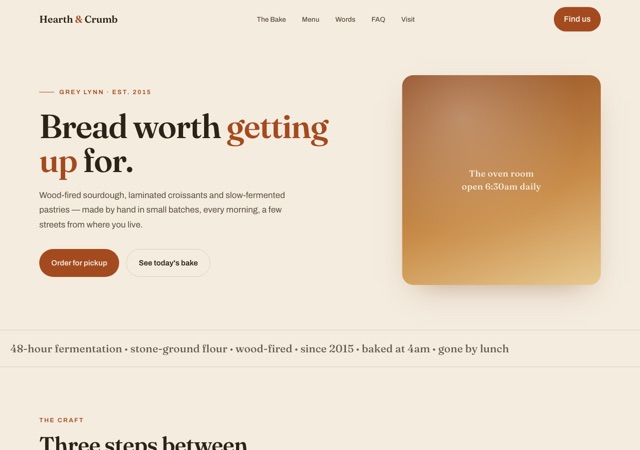 Preview of the bakery website template