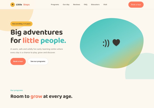 Preview of the childcare website template