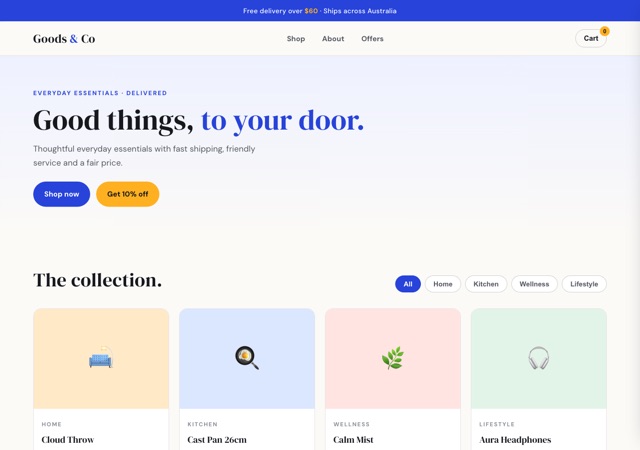 Preview of the ecommerce website template