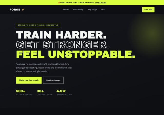 Preview of the fitness website template