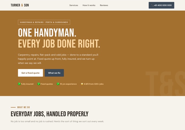 Preview of the handyman website template