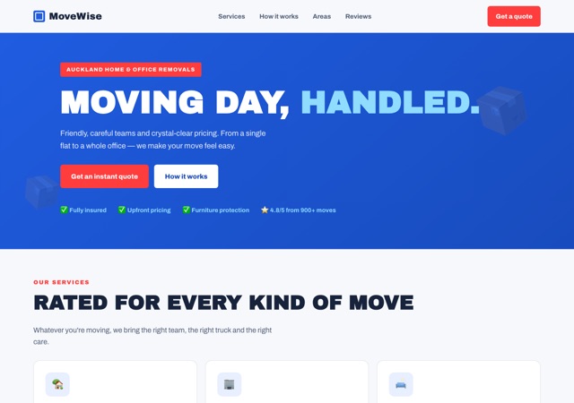 Preview of the moving website template