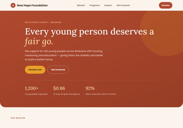 Preview of the nonprofit website template