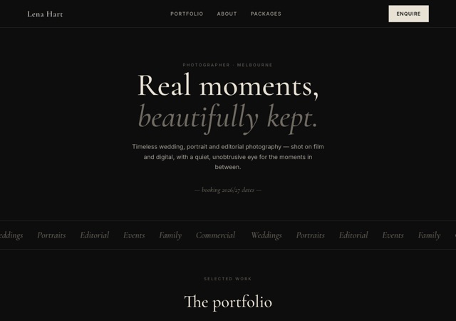 Preview of the photographer website template