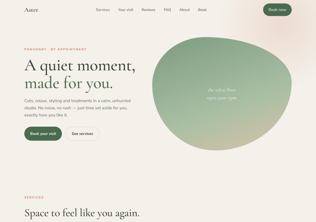 Preview of the salon website template