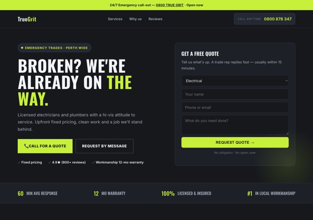 Preview of the tradie website template